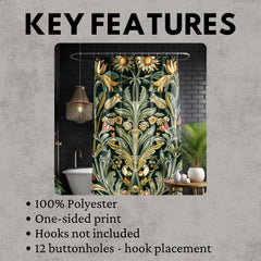 William Morris Floral Print Shower Curtain, Floral Bathroom Decor, William Morris Inspired Bathroom Display, Vintage Floral Shower Curtain