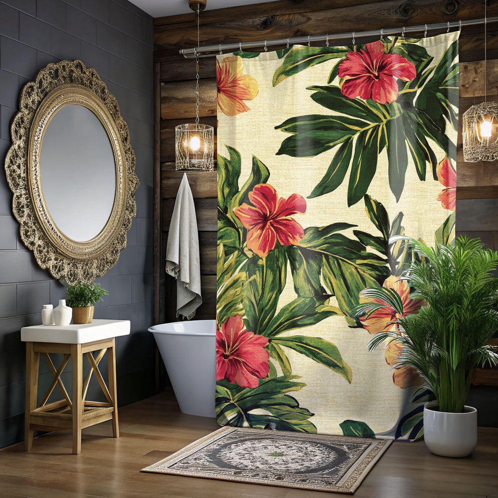 Serene Tropical Tommy Bahama Inspired Pattern Shower Curtain, Vibrant Bathroom Décor, Curtain Print, Dorm Decoration