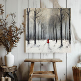 Winter Forest Scene Wall Art, Cozy Snowy Trees Black Framed Canvas Art, Snow Covered Nature Poster, Winter Christmas Wall Decor