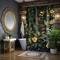 Forest Scene Shower Curtain, Vintage Floral Botanical Print Bathroom Decor, William Morris Inspired Bathroom Curtain, Woodland Rustic Decor