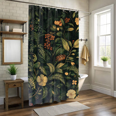 Forest Scene Shower Curtain, Vintage Floral Botanical Print Bathroom Decor, William Morris Inspired Bathroom Curtain, Woodland Rustic Decor