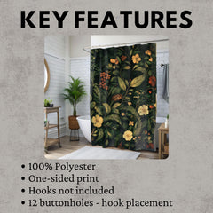 Forest Scene Shower Curtain, Vintage Floral Botanical Print Bathroom Decor, William Morris Inspired Bathroom Curtain, Woodland Rustic Decor