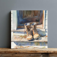 Rustic Distressed Boots Canvas Art, Western Farmhouse Wall Decor, Vintage Country Style Art Print, Distressed Boots Canvas Art