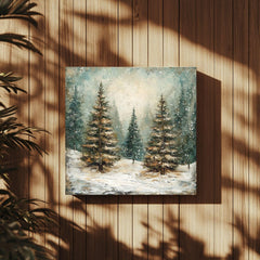 Winter Abstract Forest Wall Art, Rustic Vintage, Ready To Hang Black Framed Art, Aesthetic Trees Wall Canvas, Large Square Wall Art