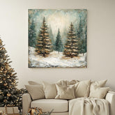 Winter Abstract Forest Wall Art, Rustic Vintage, Ready To Hang Black Framed Art, Aesthetic Trees Wall Canvas, Large Square Wall Art