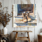 Rustic Distressed Boots Canvas Art, Western Farmhouse Wall Decor, Vintage Country Style Art Print, Distressed Boots Canvas Art