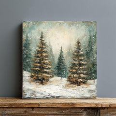 Winter Abstract Forest Wall Art, Rustic Vintage, Ready To Hang Black Framed Art, Aesthetic Trees Wall Canvas, Large Square Wall Art