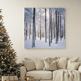 Snowy Forest Scene Canvas Wall Art, Cozy Winter Trees Poster, Serene Christmas Home Decor, Black Framed Christmas Art, Winter Nature Decor