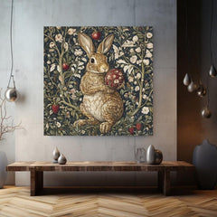 Vintage William Morris Bunny Wall Canvas Wall Art, Nature-Inspired Wall Art, Vintage Rabbit Wall Art, Nature Wall Art Decor