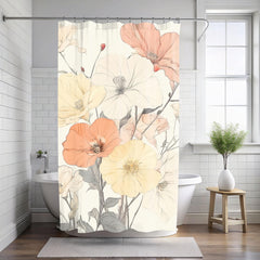 Soft Muted Pastel Flowers Shower Curtain, Botanical Bathroom Decor, Minimalist Bathroom Display Elegant Floral Pattern,Nature-Inspired Decor