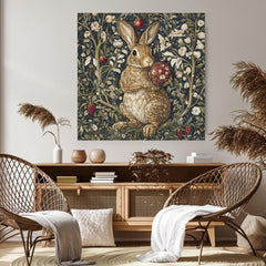 Vintage William Morris Bunny Wall Canvas Wall Art, Nature-Inspired Wall Art, Vintage Rabbit Wall Art, Nature Wall Art Decor