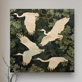 White Egret Canvas Print, William Morris Inspired Nature Art, Botanical Bird Decor, Forest Themed Wall Art, Elegant Home Wall Hanging