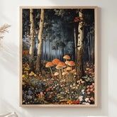Enchanted Forest Mushroom Framed Canvas, Mystical Woodland Wall Art, Whimsical Fairy Tale Nature Print, Cottagecore Floral Decor