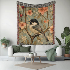 Vintage Bird Throw Blanket, William Morris Inspired Woven Blanket, Reading Blanket, Picnic Blanket, Blanket for Movie Night, New Home Gift