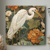 White Egret Canvas William Morris Inspired Wall Art, Botanical Bird Print, Vintage Wall Decor, Botanical Home Accent, Nature Framed Art