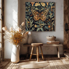 Botanical Butterfly Canvas Art, William Morris Inspired Print, Vintage Nature Home Accent, Vintage Insect Poster, Floral Framed Wall Art