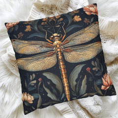William Morris Dragonfly Pillow, Vintage Insect Accent Pillow, Botanical Throw Pillow, Floral Insect Cushion, Nature-Inspired Pillow Case