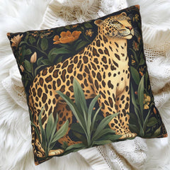 Vintage Leopard Throw Pillow, William Morris Style Pillow Case, Jungle Decor for Couch or Bed, Botanical Art Nouveau Accent Pillow Cover