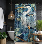 Blue Heron Printed Coastal William Morris Shower Curtain, Bathroom Decor, Bathroom Accessories, Bathroom Shower Curtain, Coastal Decor