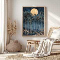 Moonlit Forest Framed Canvas, Ethereal Night Woodland Wall Art, Mystical Floral Nature Print, Enchanted Landscape Decor, Elegant Home Accent