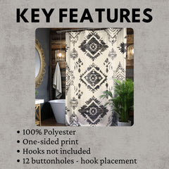 Boho Pattern Neutral Shower Curtain, Neutral Earthy Bathroom Decor, Minimalist Dorm Decor, Boho Curtain Print