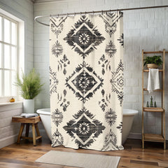 Boho Pattern Neutral Shower Curtain, Neutral Earthy Bathroom Decor, Minimalist Dorm Decor, Boho Curtain Print