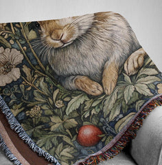 Vintage Rabbit Throw Blanket, Woodland Bunny Woven Blanket, Cozy Grandma Reading Blanket, Picnic Blanket, Living Room Couch Bed Blanket