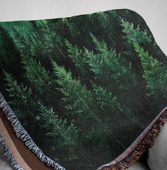 Woodland Woven Throw Blanket, Cotton Woven Blanket, Cozy Picnic Blanket, Nature-Inspired Blanket, Green Forest Blanket, Gift for Mom