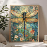 William Morris Dragonfly Framed Canvas Art, Vintage Botanical Insect Wall Decor, Wooden Canvas Aesthetic Decor, Nature Inspired Home Gallery