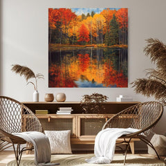 Autumn Forest Wall Canvas, Nature-Inspired Wall Decor, Fall Woodland Art, Grandma Gift, Nature Wall Print, Autumn Lake Framed Canvas