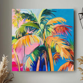 Bold Tropical Palm Canvas, Vibrant Colorful Jungle Wall Art, Modern Palm Tree Painting, Exotic Beach Decor, Boho Coastal Home Accent