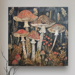 Botanical Mushroom Wall Art, William Morris Inspired Canvas Print, Forest Wall Decor, Fungi Art Print, Nature Inspired Wall Accent