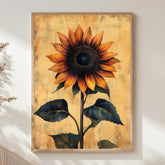 Vintage Sunflower Wall Art, Botanical Poster Print, Rustic Farmhouse Canvas, Framed Floral Wall Accent for Home, Country Garden Poster