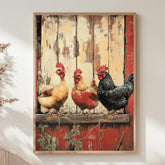 Vintage Chickens Wall Art, Farm Animal Poster Print, Rustic Country Canvas, Framed Barnyard Decor for Farmhouse Kitchen or Home, Nature Art