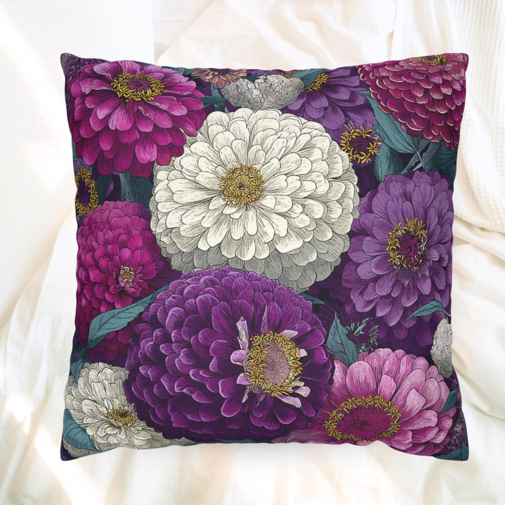 Zinnia Floral Pillow, Purple and White Flower Cushion, Botanical Throw Pillow Cover, Cottagecore Garden Decor, Vintage Bloom Accent