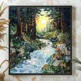 Woodland Wall Art, Mystical Wall Art, Forest River Print, Vintage Framed Canvas, Mystical Home Decor, Nature Wall Decor