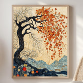 Willow Tree Wall Art, William Morris Inspired Seasonal Canvas, Autumn and Spring Dual Tree Print, Wooden Framed Nature Home Decor