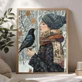 Winter Cardinal William Morris Style Framed Canvas Art, Botanical Vintage Bird Print, Nature Inspired Home Gallery, Cottagecore Winter Decor