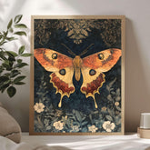 Mystical Garden Moth William Morris Style Wall Art, Framed Wooden Canvas Moth Print, Vintage Aesthetic Decor, Nature Inspired Home Gallery