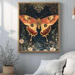 Mystical Garden Moth William Morris Style Wall Art, Framed Wooden Canvas Moth Print, Vintage Aesthetic Decor, Nature Inspired Home Gallery