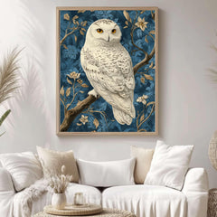 Snowy Owl William Morris Style Wall Art, Vintage Bird Print, William Morris Inspired Home Gallery, Cottagecore Decor, Woodland Owl Print