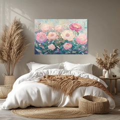 Peony Wooden Framed Canvas Art, Peony Floral Wall Art, Landscape Flower Print, Botanical Decor, Pink Garden Artwork, Nature Flower Painting