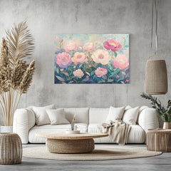 Peony Wooden Framed Canvas Art, Peony Floral Wall Art, Landscape Flower Print, Botanical Decor, Pink Garden Artwork, Nature Flower Painting