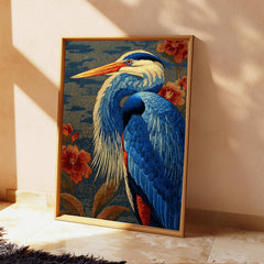 Great Blue Heron Wall Art, William Morris Style Canvas, Botanical Bird Nature Decor, Elegant Home Accent, Gift for Bird Lovers