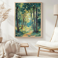 William Morris Sunlit Forest Path Framed Canvas, Peaceful Nature Landscape Wall Art, Serene Woodland Trail Print, Cottagecore Tree Decor