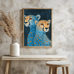 Blue and Orange Cheetah Canvas, Framed Jungle Wall Art, Colorful Safari Poster, Bold Animal Decor, Modern Safari Wall Decor, Eclectic Art