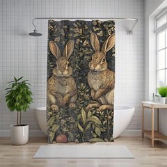 William Morris Inspired Rabbit Design Shower Curtain, Bathroom Dorm Decor, Artistic Bunny Curtain Print