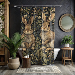 William Morris Inspired Rabbit Design Shower Curtain, Bathroom Dorm Decor, Artistic Bunny Curtain Print