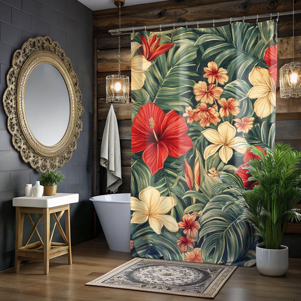 Tommy Bahama Inspired Pattern Shower Curtain, Tropical Design Bathroom Décor, Serene Curtain Print, Dorm Decoration
