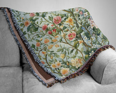 Morris Inspired Throw Blanket, Spring Flowers Blanket, William Morris Inspired Woven Blanket, Vintage Blanket, Floral Picnic Blanket